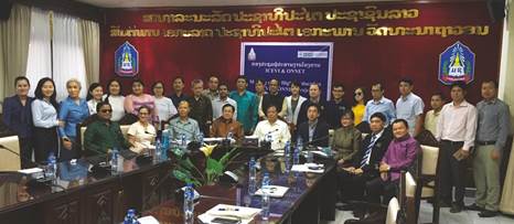photo: Representatives from TNF, ICEVI and ON-NET project coordinators with government, university officials, and stakeholders during a visit in 2019, Laos 