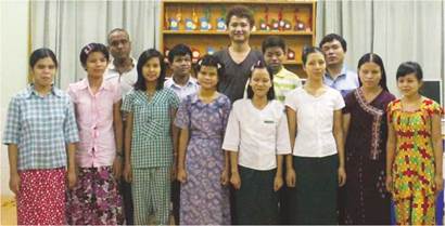 photo: a group photo of trainers and participants of the Burmese TTS workshop from Saigaing School for the Blind 